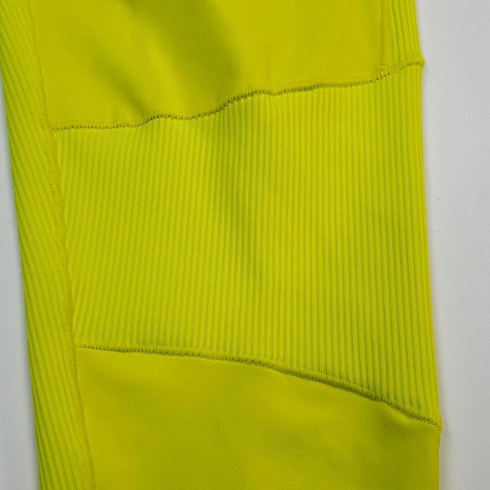 Adidas Aeroready Rib Tight Women's 7/8th High Rise Training Sport Yellow GT6256 - Picture 6 of 12